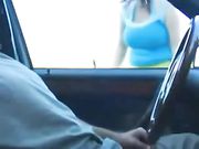 Big Tits Woman Makes Oral Sex in Car to a Man