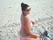 Girlfriend with Big Ass in Tiny Thong at the Beach