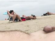 Flashing dick at the beach and ejaculating in public