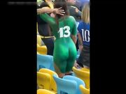 Gorgeous Latina with great ass and body dancing nude in public stadium