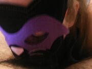 Close up oral sexual intercourse plumpy masked married woman sucking his penis